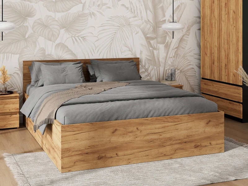 Pat 160x200 cu cadru de ridicare pe cadru metalic DM1, stejar craft