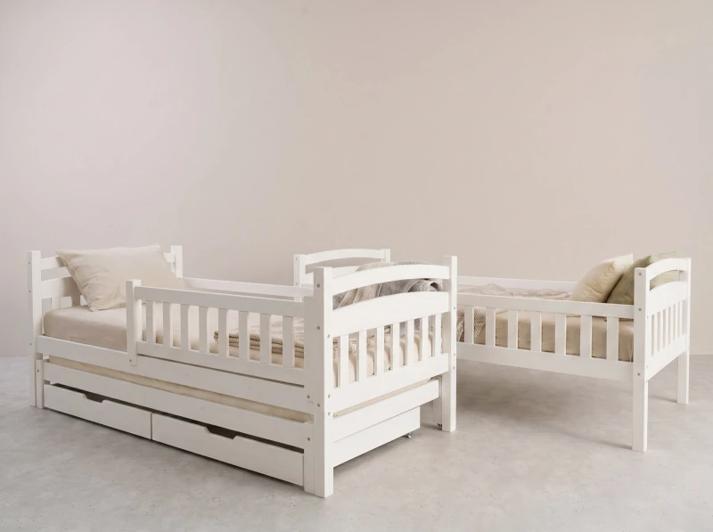 Pat supraetajat din lemn pentru 3 persoane 90x200 cu sertare P3S alb