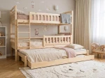 Pat supraetajat din lemn pentru 3 persoane 90x200 cu sertare P3S pin