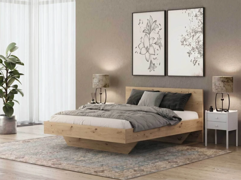 Pat de levitare 140x200 din placa de mobilier DM2 stejar artisan