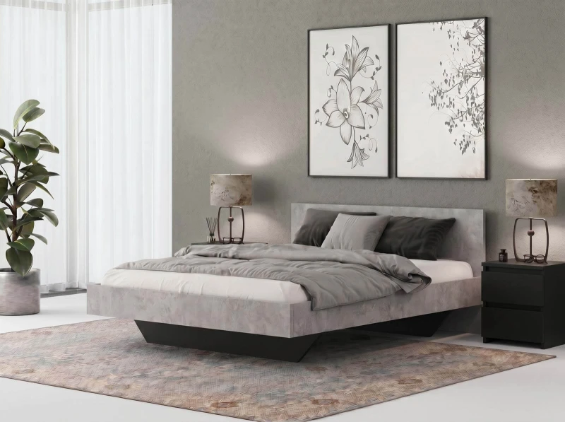 Pat de levitare 160x200 din placa de mobilier DM2 beton + negru