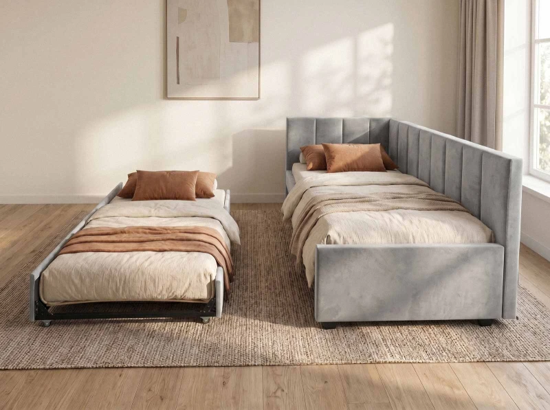 Pat extensibil 90x200 cm pentru adolescenți, 2 locuri de dormit, cu somiere incluse Bluvel 03 Dan