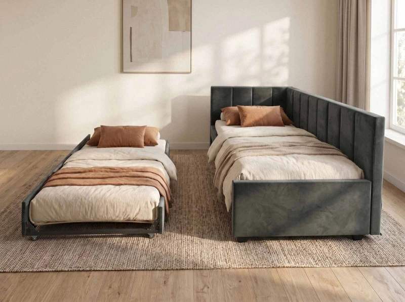 Pat extensibil 90x200 cm pentru adolescenți, 2 locuri de dormit, cu somiere incluse Bluvel 18 Dan