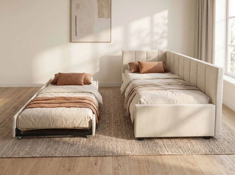 Pat extensibil 90x200 cm pentru adolescenți, 2 locuri de dormit, cu somiere incluse Bluvel 22 Dan