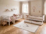 Pat supraetajat din lemn 90x200 cu sertare P4S alb