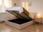 Pat tapițat 120x200 cu ladă de depozitare Tilo Velvet Bej
