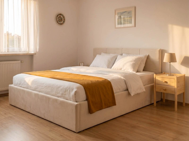 Pat tapițat 120x200 cu ladă de depozitare Tilo Velvet Bej