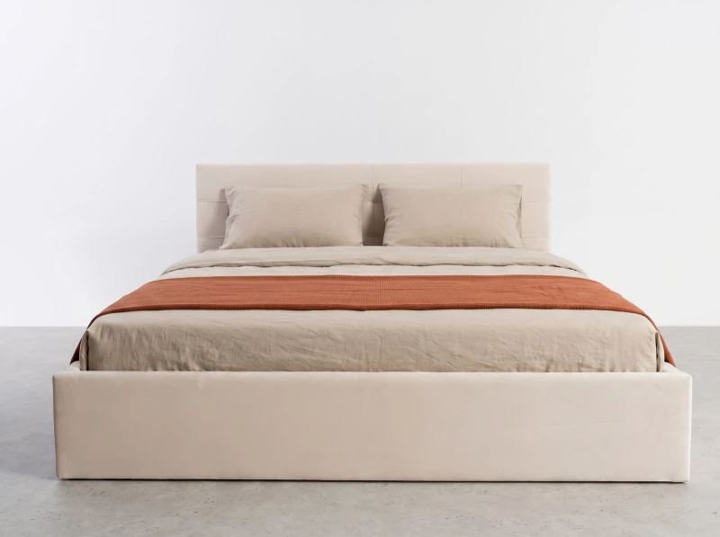 Pat tapițat 120x200 cu ladă de depozitare Tilo Velvet Bej