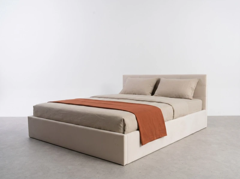 Pat tapițat 120x200 cu ladă de depozitare Tilo Velvet Bej
