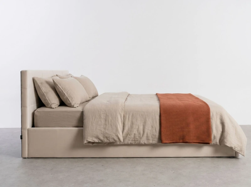 Pat tapițat 120x200 cu ladă de depozitare Tilo Velvet Bej