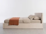 Pat tapițat 120x200 cu ladă de depozitare Tilo Velvet Bej