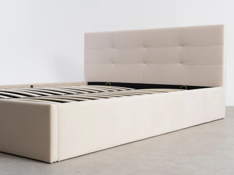 Pat tapițat 120x200 cu ladă de depozitare Tilo Velvet Bej