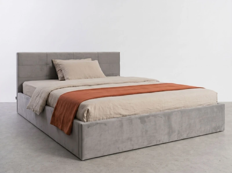 Pat tapițat 120x200 cu ladă de depozitare Tilo Velvet Gri