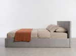 Pat tapițat 140x200 cu ladă de depozitare Tilo Velvet Gri