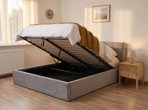 Pat tapițat 180x200 cu ladă de depozitare Tilo Velvet Gri