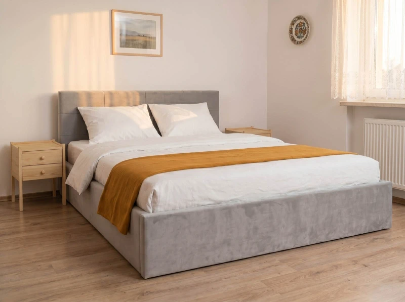 Pat tapițat 180x200 cu ladă de depozitare Tilo Velvet Gri