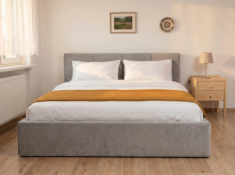 Pat tapițat 180x200 cu ladă de depozitare Tilo Velvet Gri