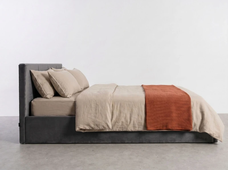 Pat tapițat 160x200 cu ladă de depozitare Tilo Velvet Grafit