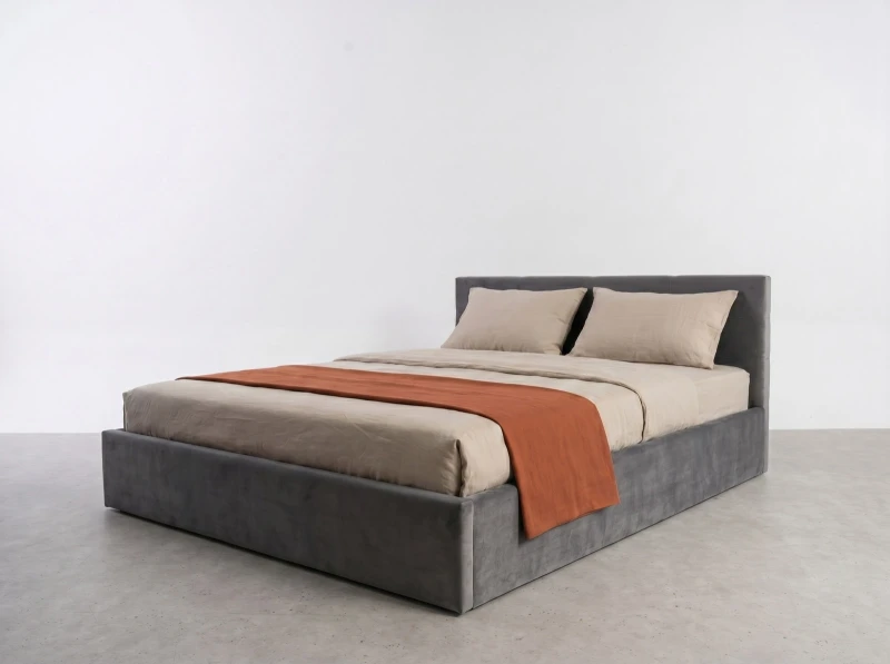 Pat tapițat 140x200 cu ladă de depozitare Tilo Velvet Grafit