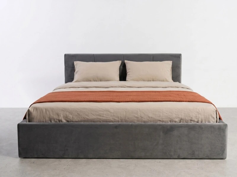 Pat tapițat 120x200 cu ladă de depozitare Tilo Velvet Grafit