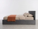 Pat tapițat 120x200 cu ladă de depozitare Tilo Velvet Grafit