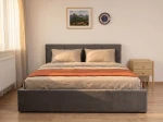 Pat tapițat 120x200 cu ladă de depozitare Tilo Velvet Grafit