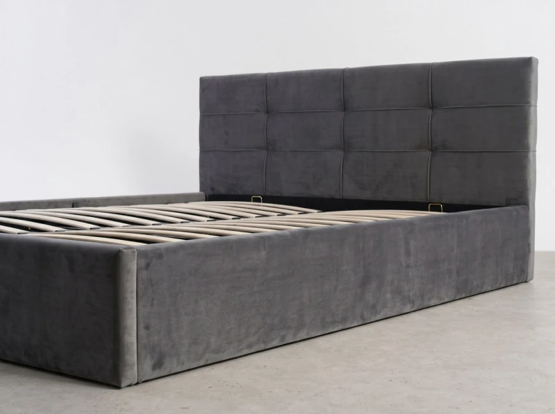 Pat tapițat 180x200 cu ladă de depozitare Tilo Velvet Grafit