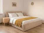 Pat tapițat 120x200 cu ladă de depozitare Rema Velvet Bej