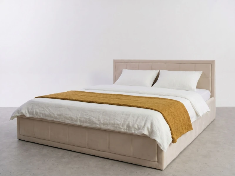 Pat tapițat 120x200 cu ladă de depozitare Rema Velvet Bej