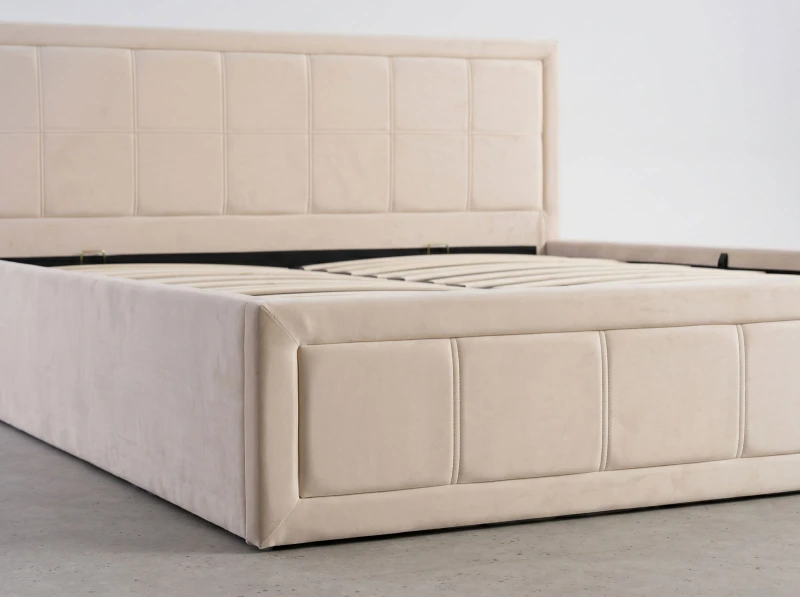Pat tapițat 120x200 cu ladă de depozitare Rema Velvet Bej