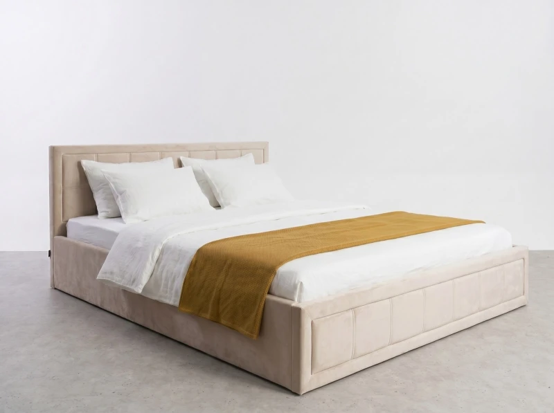 Pat tapițat 180x200 cu ladă de depozitare Rema Velvet Bej