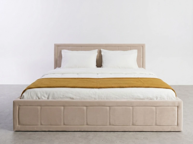 Pat tapițat 180x200 cu ladă de depozitare Rema Velvet Bej