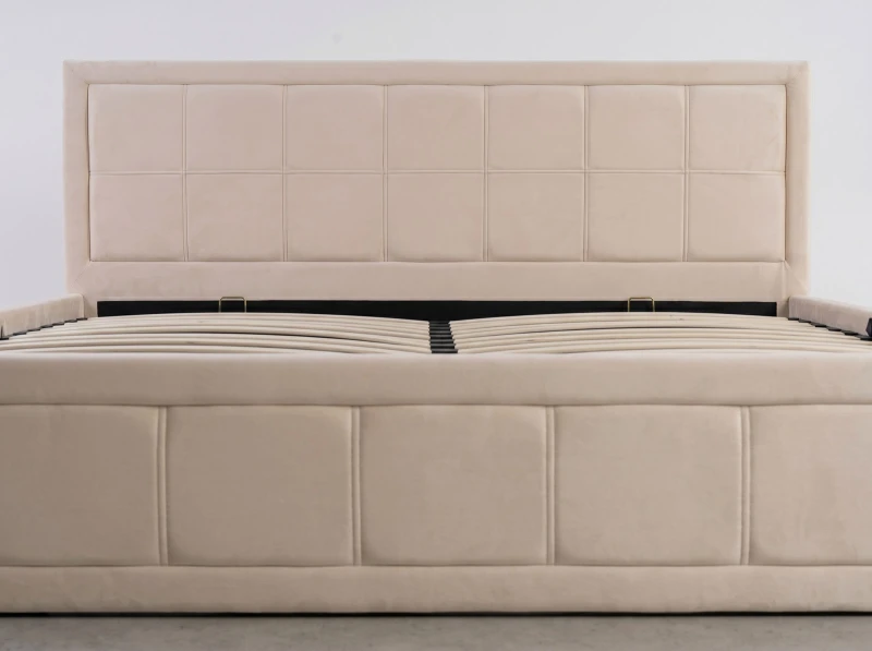 Pat tapițat 180x200 cu ladă de depozitare Rema Velvet Bej