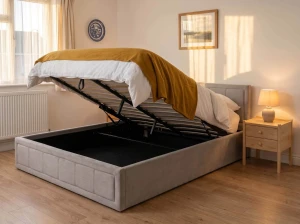 Pat tapițat 160x200 cu ladă de depozitare Rema Velvet Gri