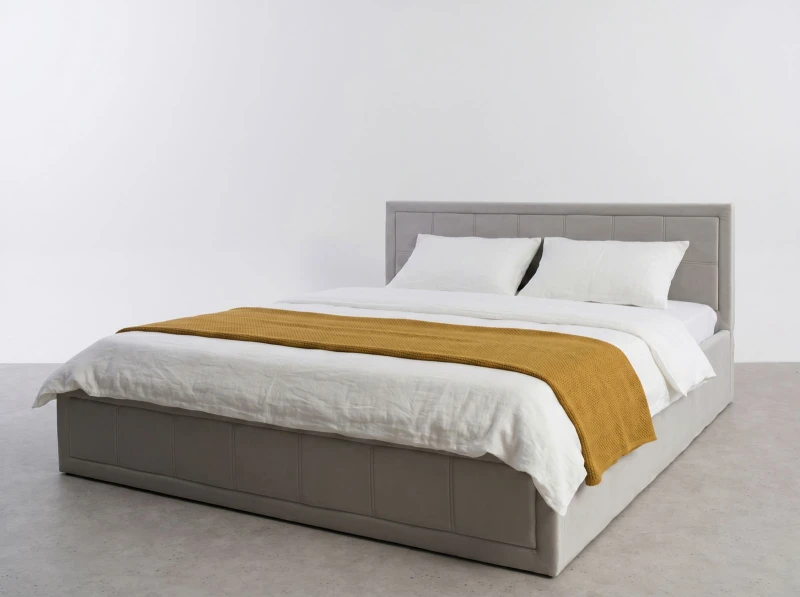 Pat tapițat 160x200 cu ladă de depozitare Rema Velvet Gri