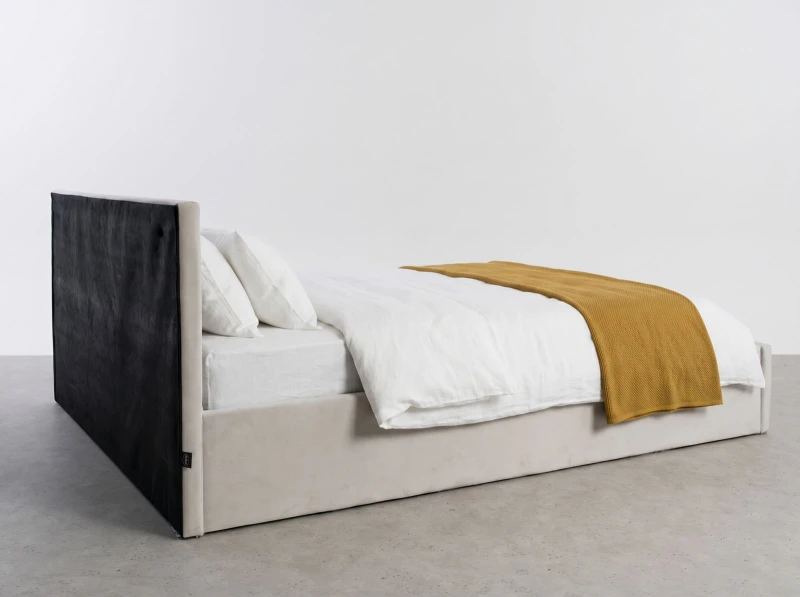 Pat tapițat 160x200 cu ladă de depozitare Rema Velvet Gri