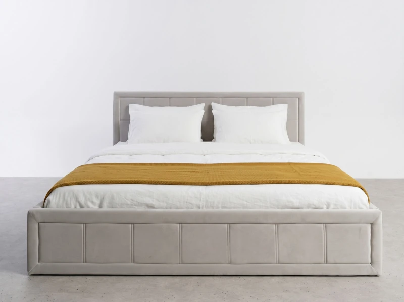 Pat tapițat 160x200 cu ladă de depozitare Rema Velvet Gri