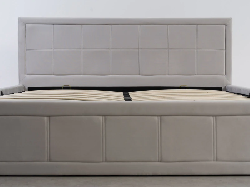 Pat tapițat 140x200 cu ladă de depozitare Rema Velvet Gri