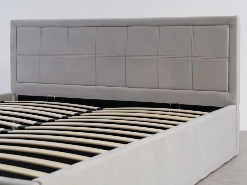 Pat tapițat 140x200 cu ladă de depozitare Rema Velvet Gri