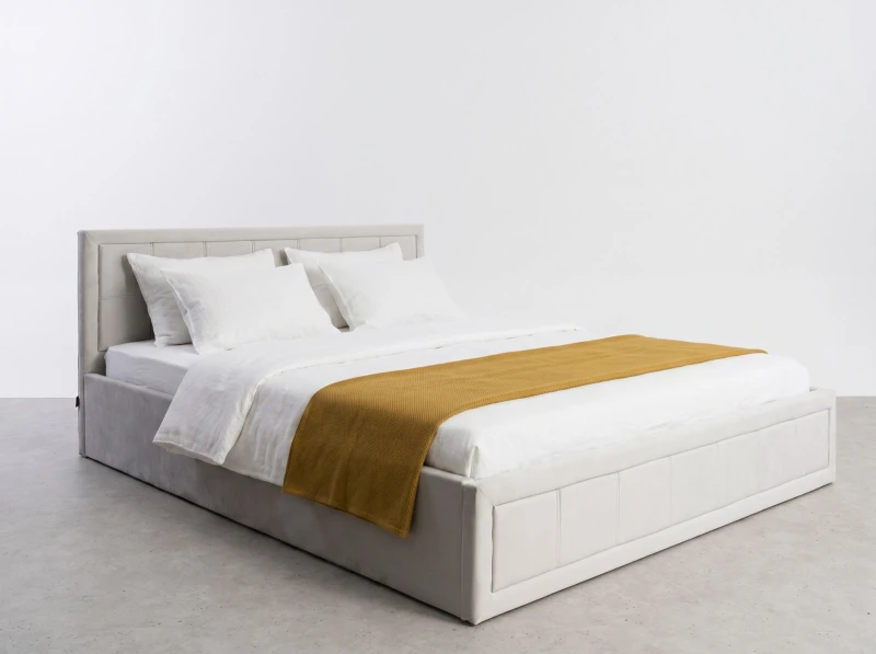 Pat tapițat 120x200 cu ladă de depozitare Rema Velvet Gri