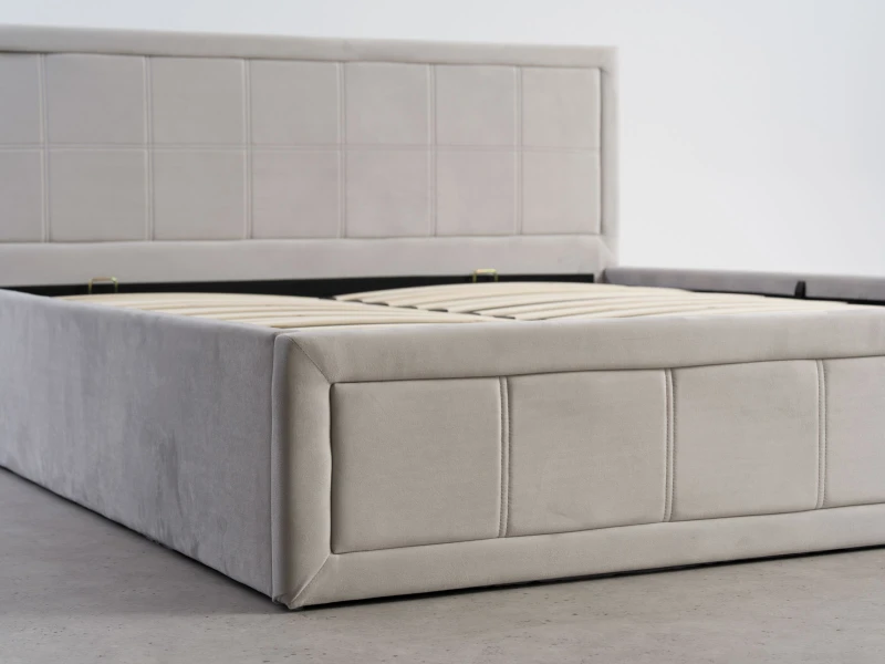 Pat tapițat 120x200 cu ladă de depozitare Rema Velvet Gri