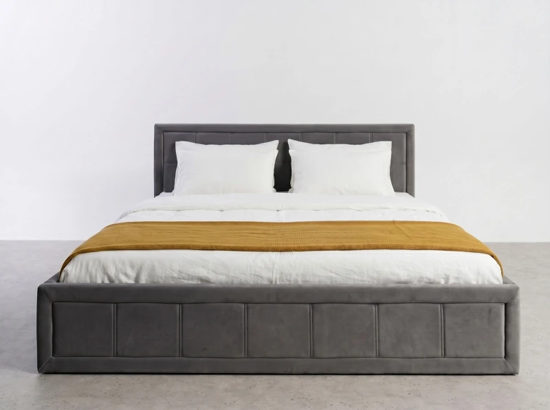Pat tapițat 140x200 cu ladă de depozitare Rema Velvet Grafit