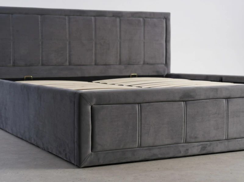Pat tapițat 140x200 cu ladă de depozitare Rema Velvet Grafit
