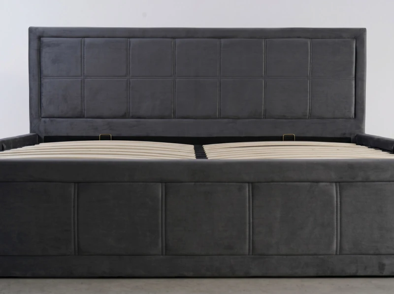 Pat tapițat 140x200 cu ladă de depozitare Rema Velvet Grafit