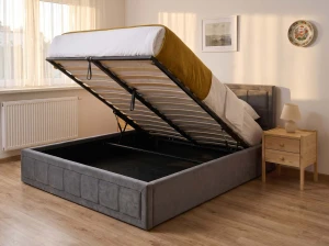 Pat tapițat 120x200 cu ladă de depozitare Rema Velvet Grafit