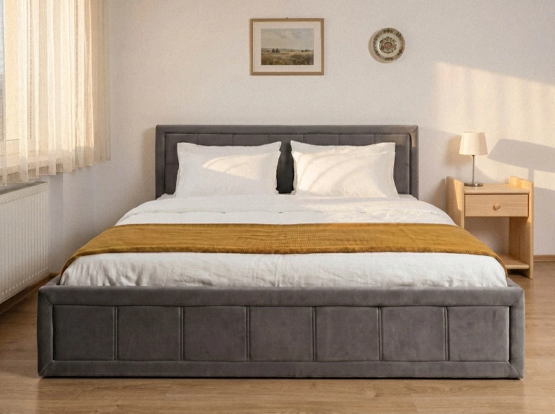 Pat tapițat 120x200 cu ladă de depozitare Rema Velvet Grafit