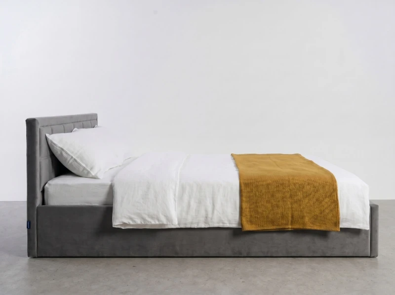 Pat tapițat 120x200 cu ladă de depozitare Rema Velvet Grafit