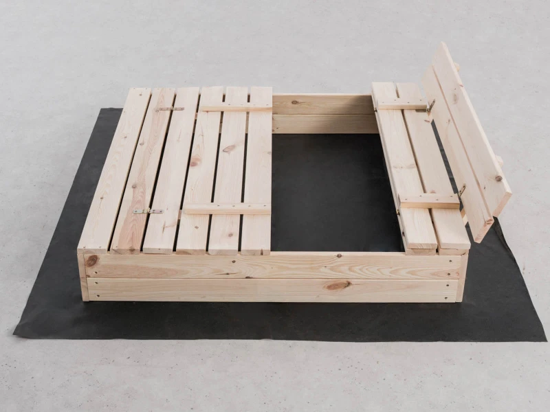 Ladă de nisip din lemn cu capac 120×120 cm – nefinisată