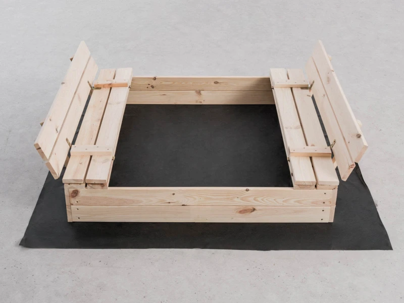 Ladă de nisip din lemn cu capac 120×120 cm – nefinisată