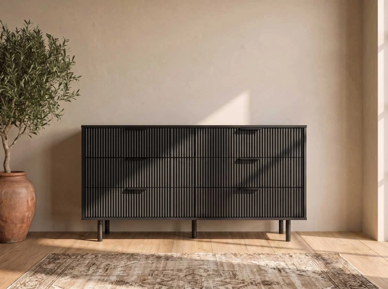 Comodă cu sertare 6S 118x39 cm Riff negru